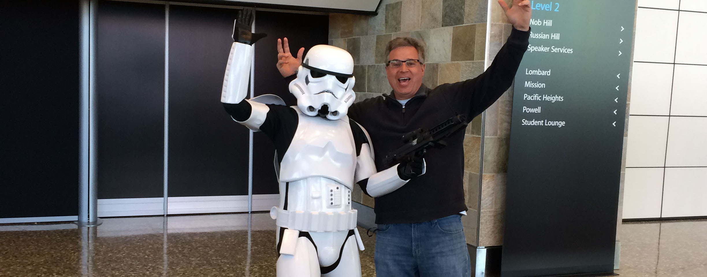 Posing with a Star Wars stormtrooper at Apple's WWDC 2019